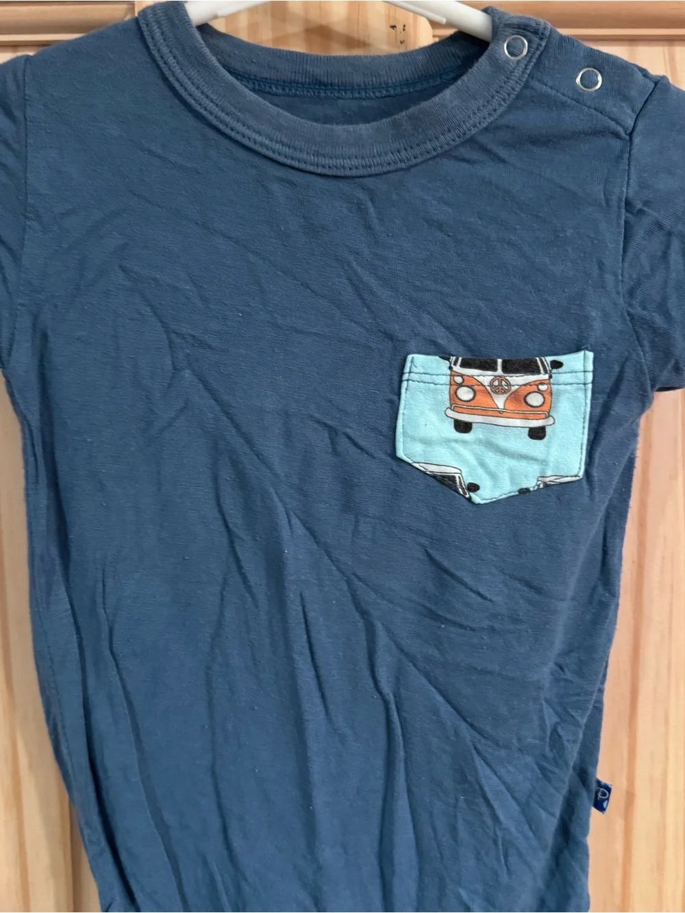KicKee Pants Boys Blue Bamboo Van Pocket Bodysuit 18-24 Months 70s